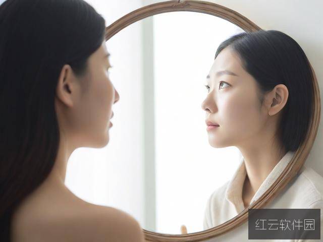 抬头看镜子里的结合处